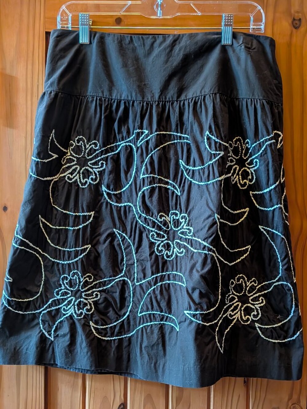 Loft Black Midi Embroidered Skirt - Size 10
